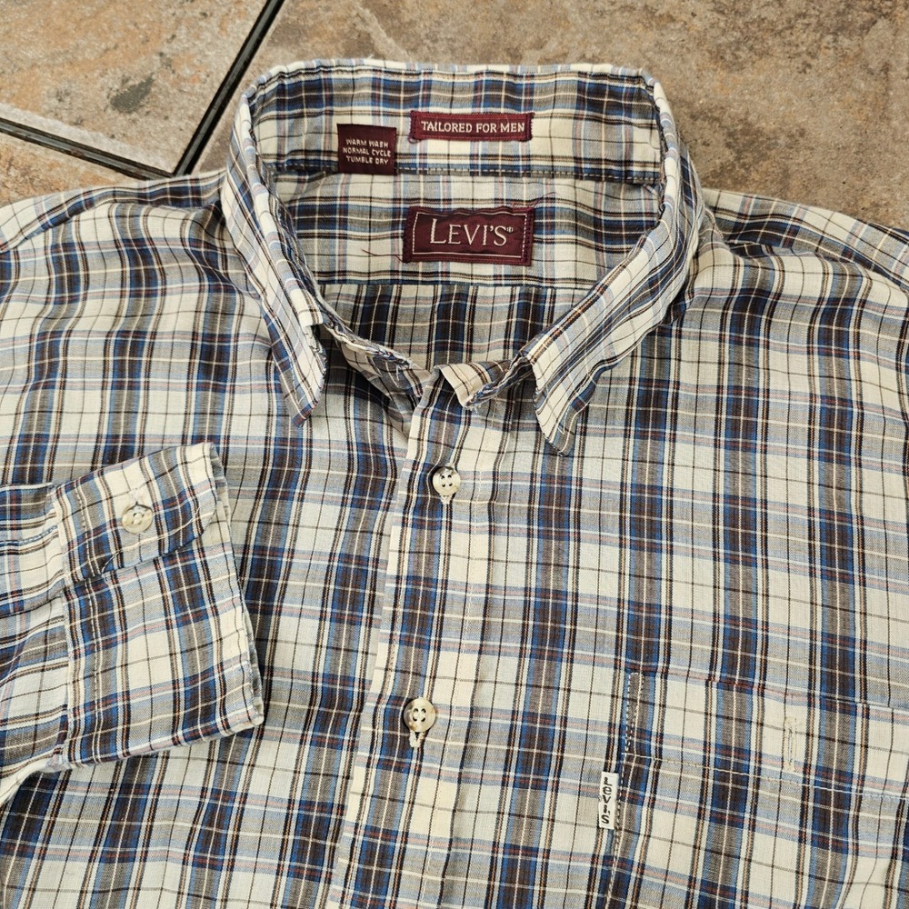 Levis Tailored For Men Plaid Long Sleeve Button Down Shirt XL